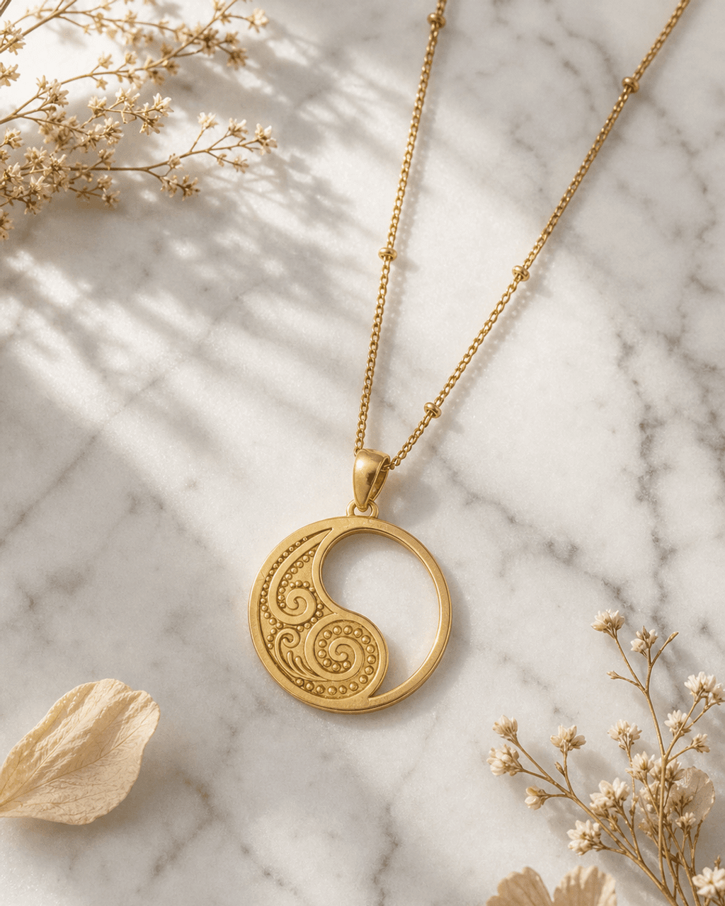 Spiral Yin Yang Necklace – 18K Gold Plated Openwork Pendant - Necklace
