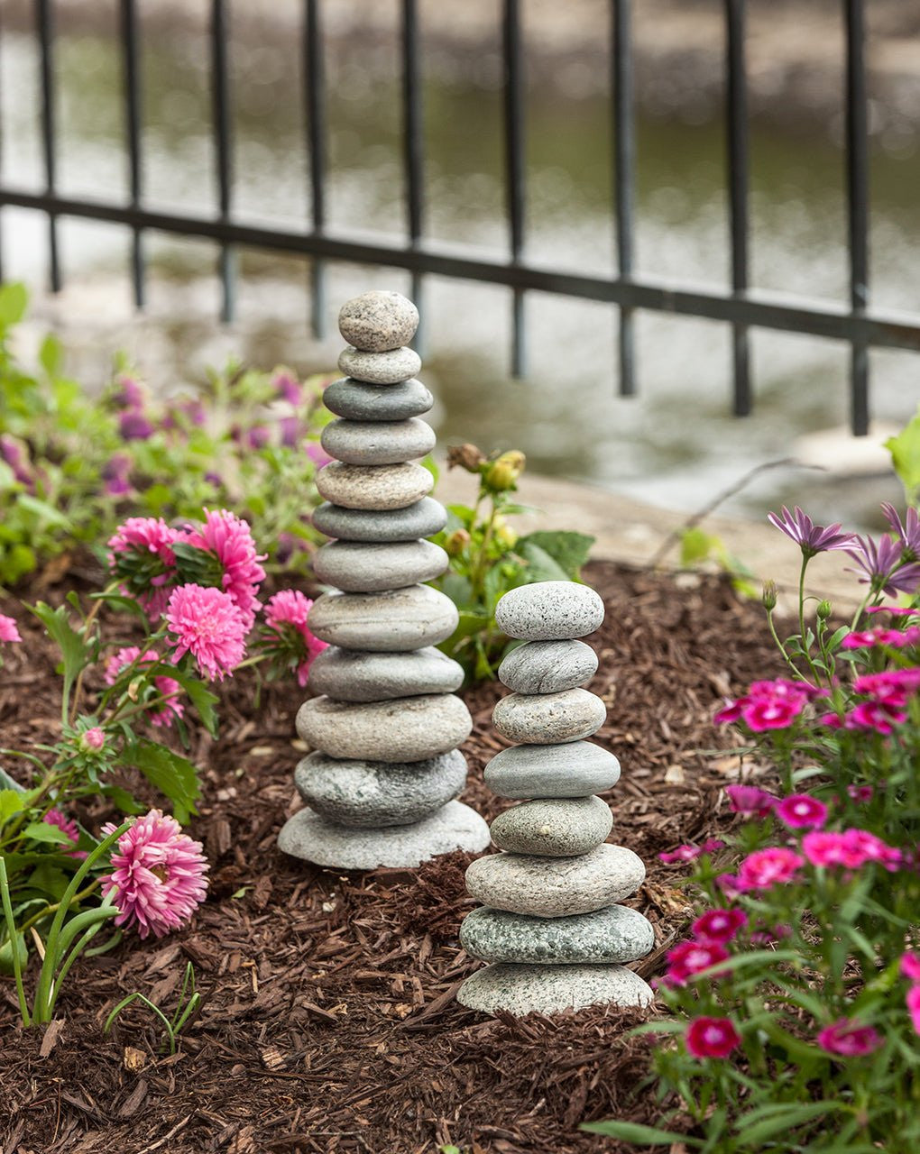 Stacked Stone Garden Cairns – Natural Beach Rock Sculptures, Made in USA - Statues Small