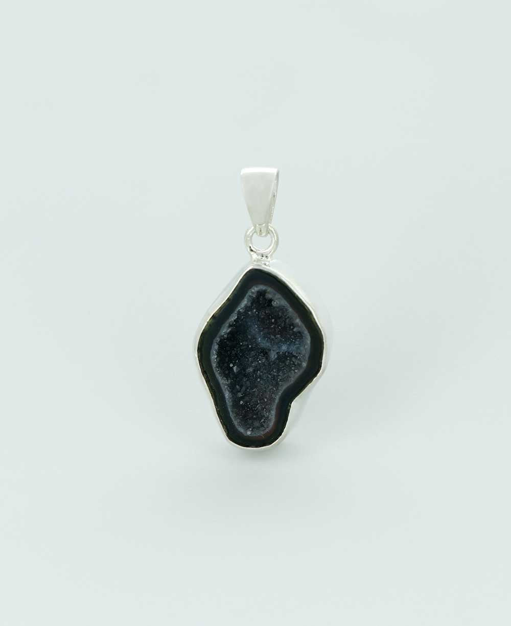 Sterling Silver Agate Druzy Pendant - Unique Fluid Oval Shape - Charms & Pendants