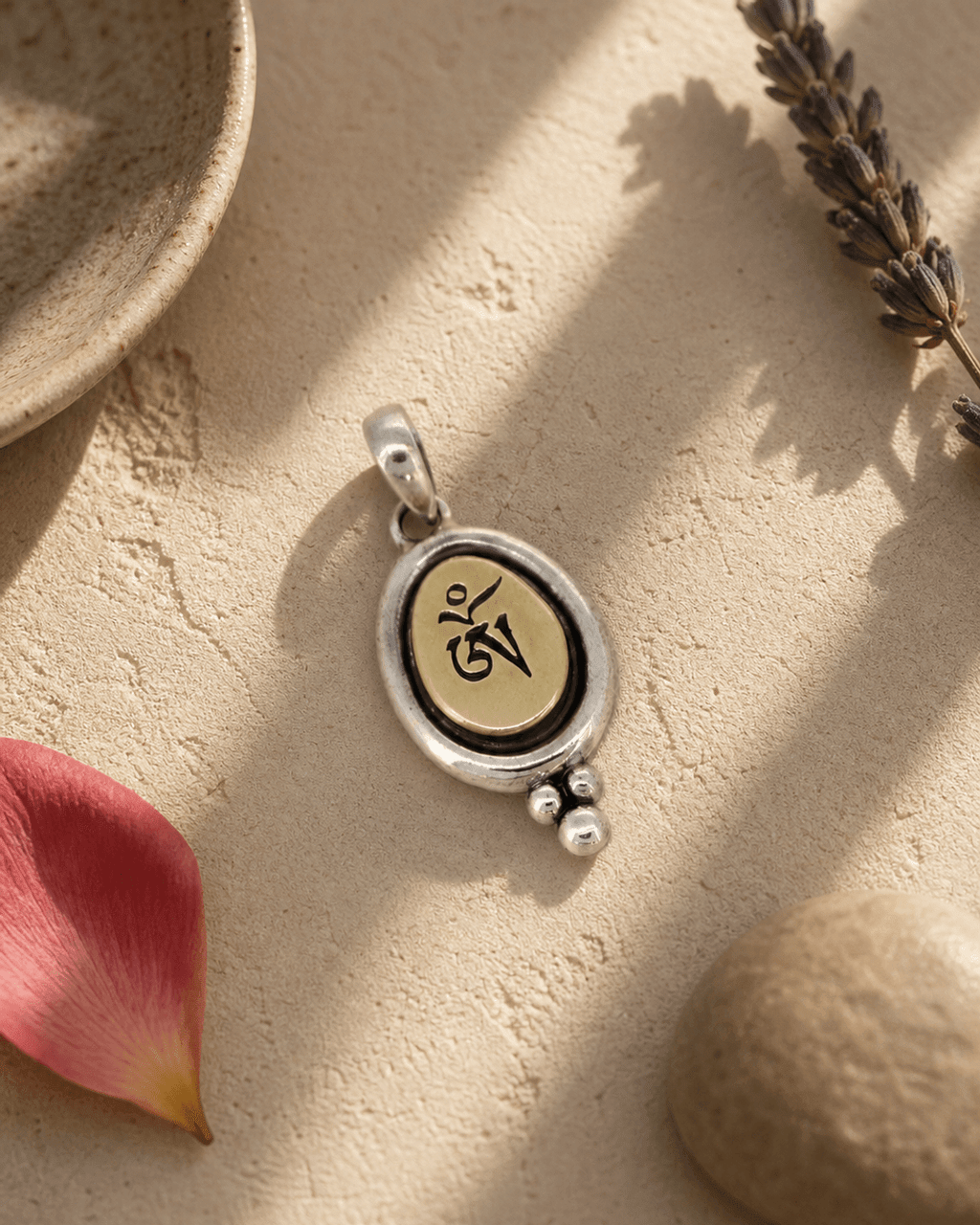 Sterling Silver And Brass Tibetan Om Pendant - Charms & Pendants