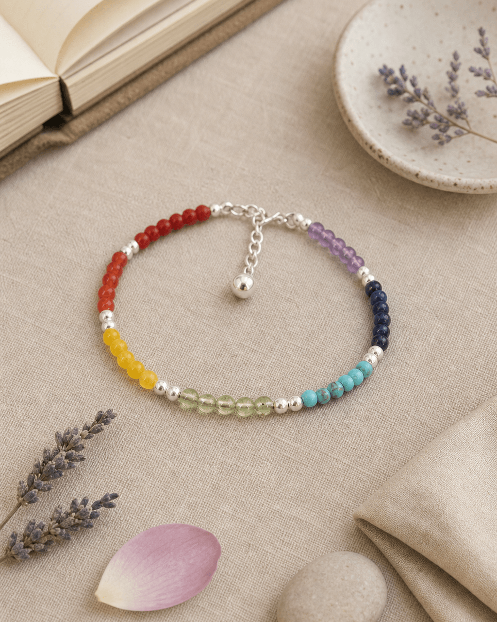 Sterling Silver Beaded Chakra Bracelet - Bracelets
