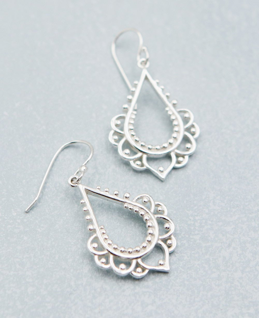 Sterling Silver Beaded Lotus Earrings - Earrings