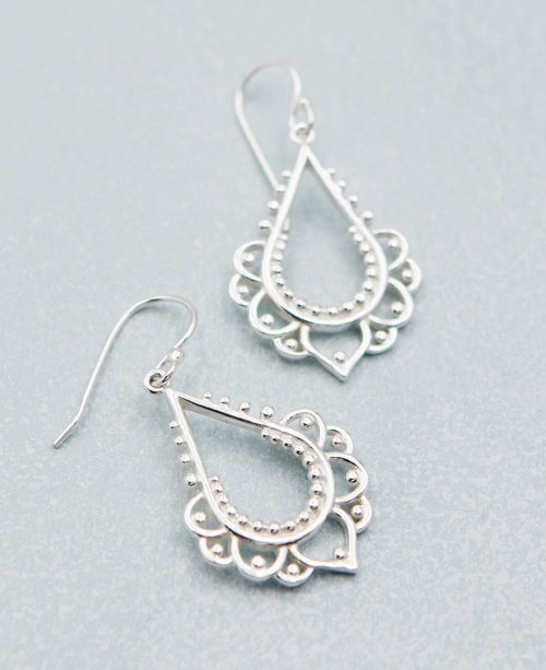 Sterling Silver Beaded Lotus Earrings - Earrings