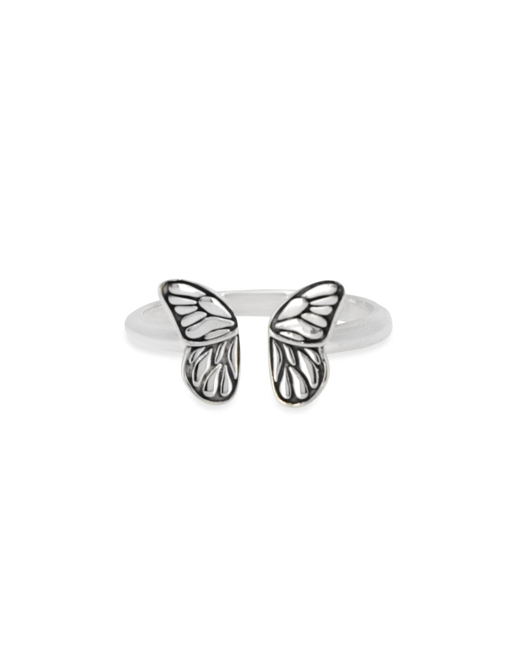Sterling Silver Butterfly Wing Ring – Adjustable Open Band Design (Sizes 6–8) - Rings