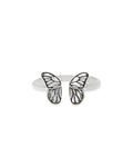 Sterling Silver Butterfly Wing Ring – Adjustable Open Band Design (Sizes 6–8) - Rings