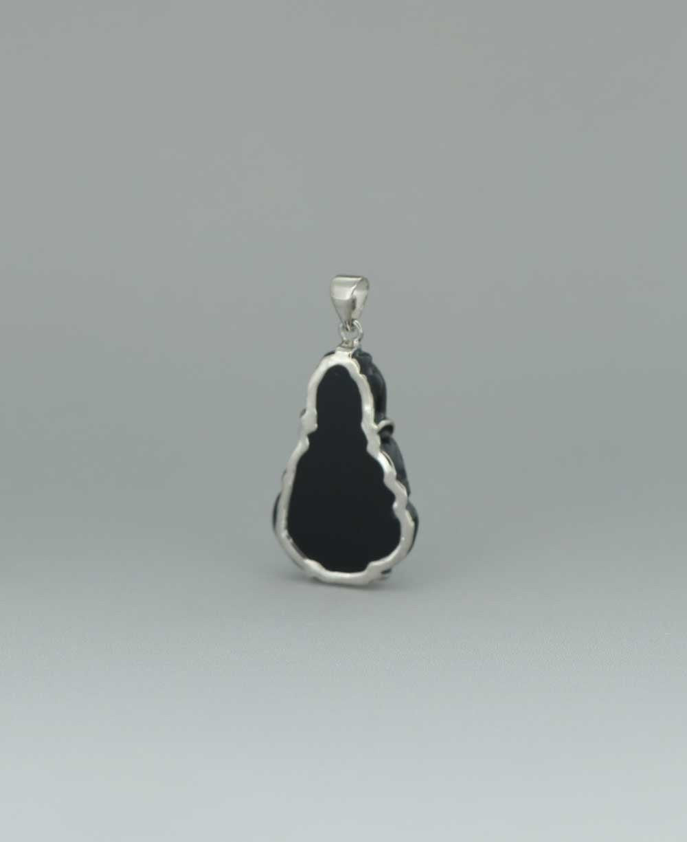 Sterling Silver Carved Black Onyx Quan Yin Pendant - Charms & Pendants