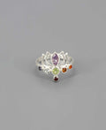 Sterling Silver Chakra Gemstone Dainty Lotus Ring - Rings 6