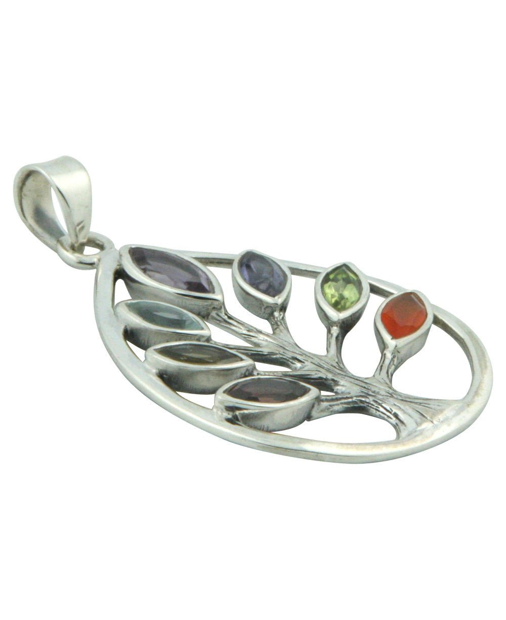 Sterling Silver Chakra Tree of Life Pendant - Charms & Pendants - -