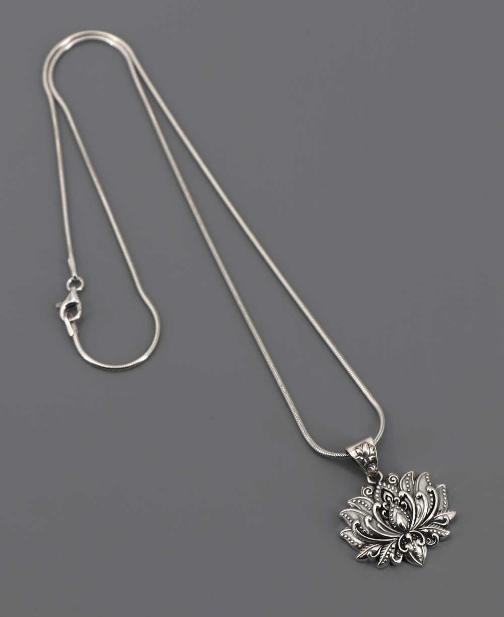 Full Bloom Lotus Necklace in Sterling Silver | Buddha Groove