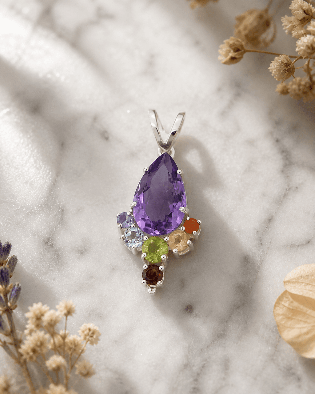 Sterling Silver Gemstone Chakra Prong Pendant - Charms & Pendants