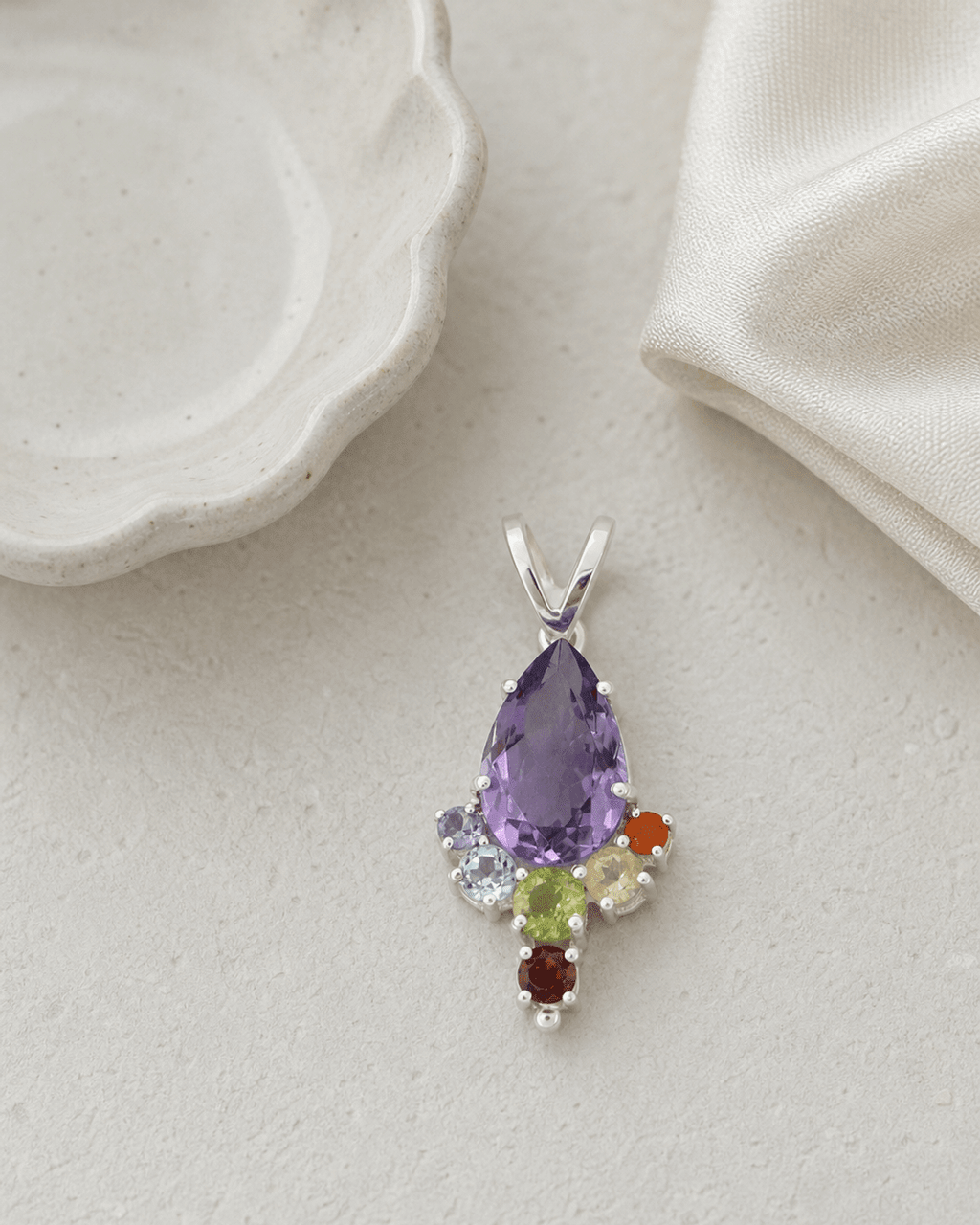 Sterling Silver Gemstone Chakra Prong Pendant - Charms & Pendants