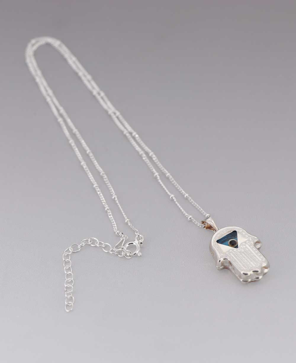 Sterling Silver Hamsa & Evil Eye Necklace - Necklaces
