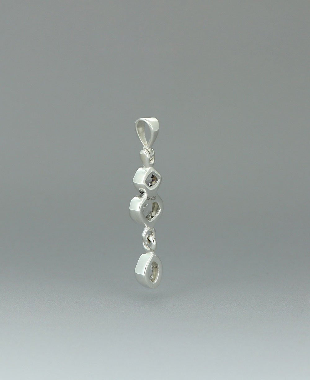 Sterling Silver Herkimer Quartz Triple Stone Pendant - Charms & Pendants