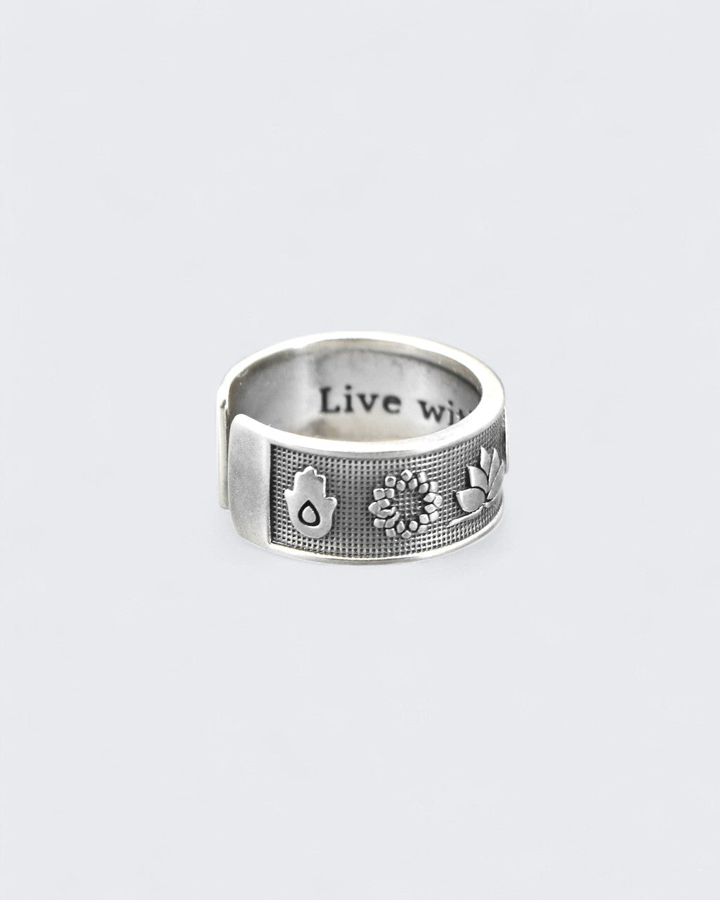 Sterling Silver Intention Symbol Ring – Adjustable Band with Lotus, Tree of Life, Yin Yang - Rings