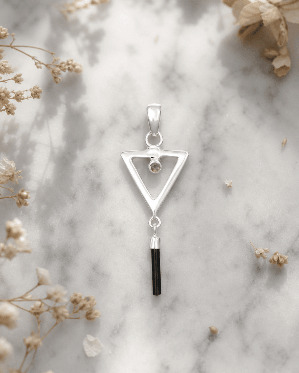 Sterling Silver Inverted Delta Pendant with Pink and Green Tourmaline - Charms & Pendants