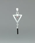 Sterling Silver Inverted Delta Shakti Pendant with Pink and Green Tourmaline - Charms & Pendants