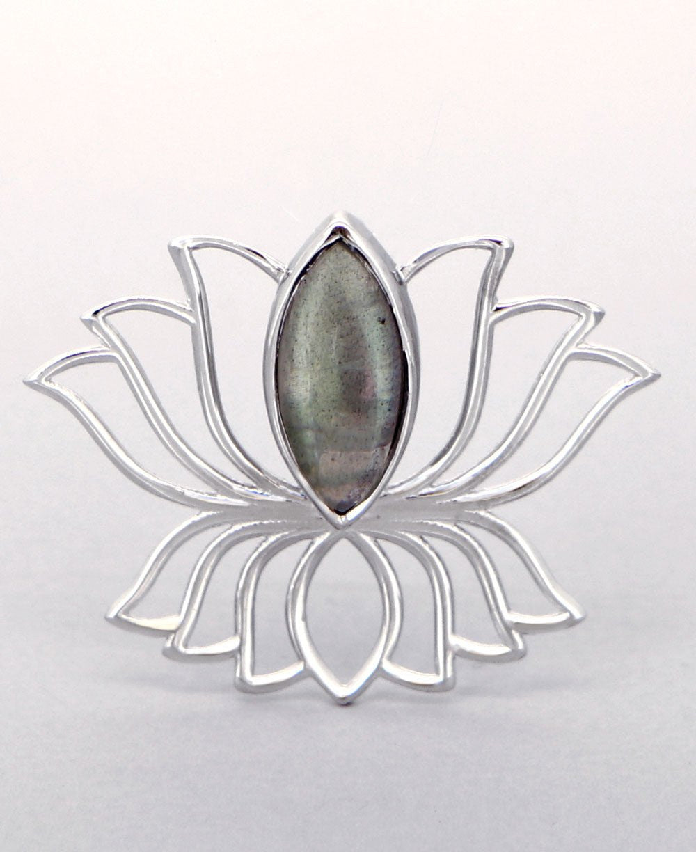 Sterling Silver Labradorite Gemstone Lotus Pendant - Charms & Pendants