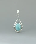 Sterling Silver Larimar Oval Pendant with Teardrop Twist Frame - Charms & Pendants