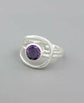 Sterling Silver Loop Ring with Amethyst Gemstone - Rings Size 6