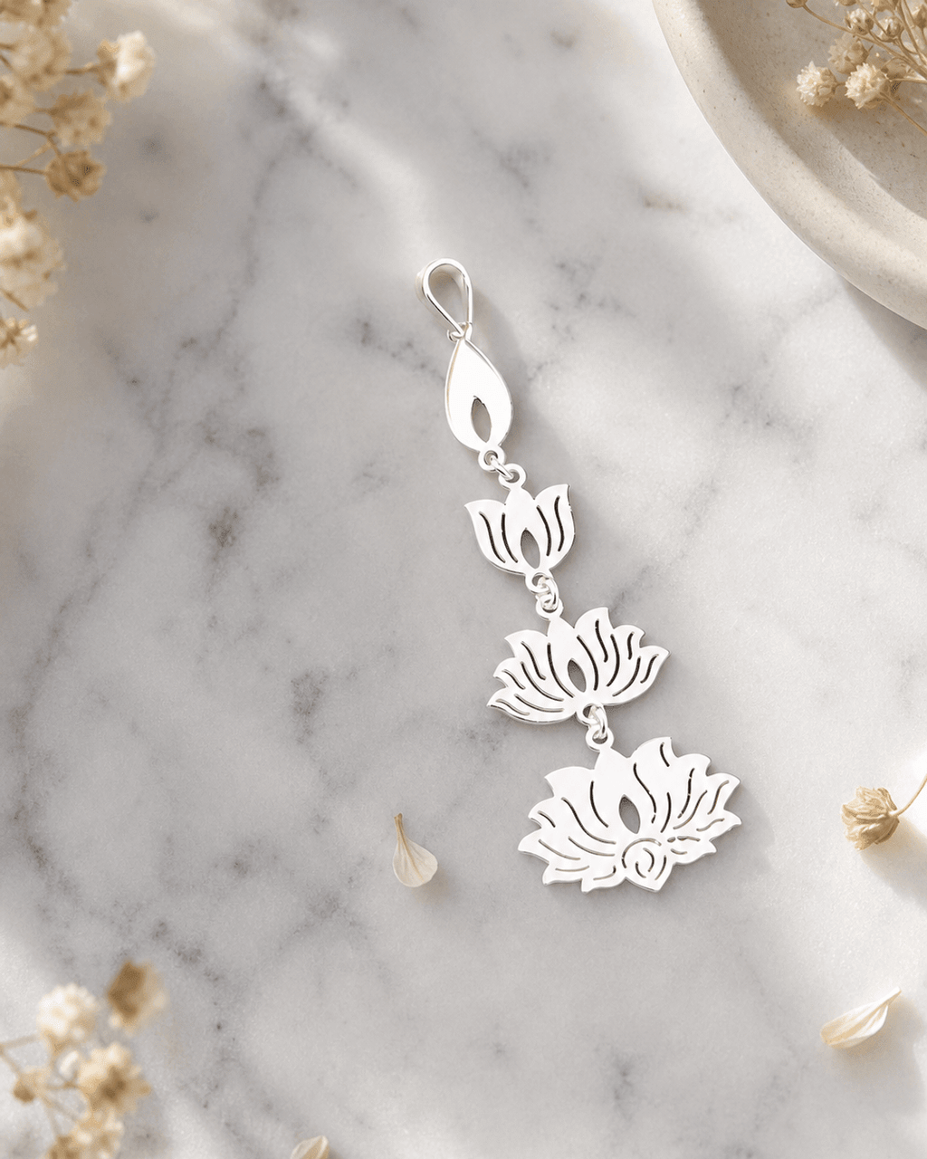 Sterling Silver Lotus Bloom Pendant – Symbol of Growth Yoga Jewelry - Pendant