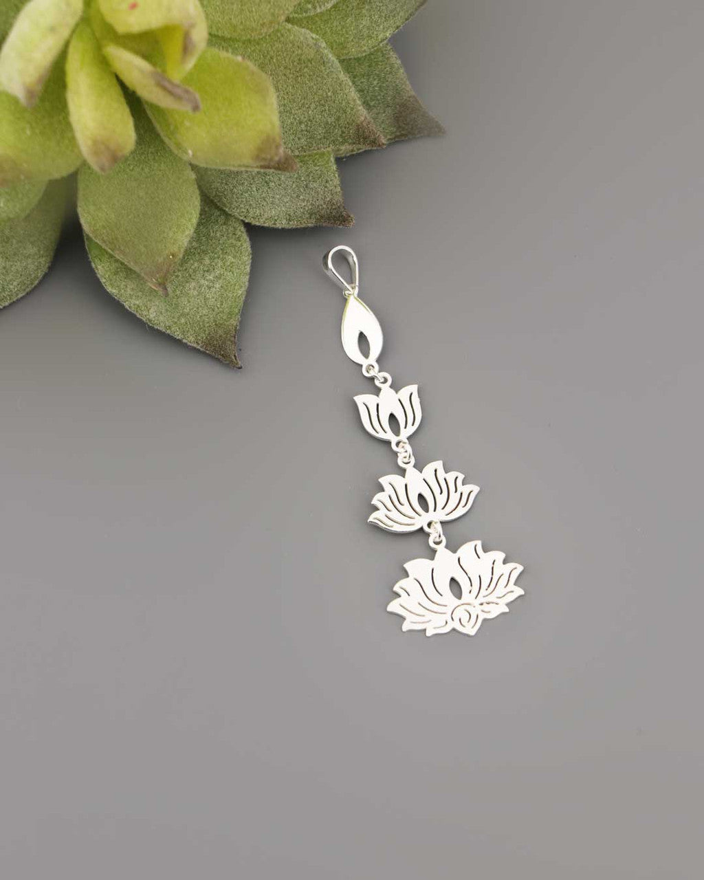 Sterling Silver Lotus Bloom Pendant – Symbol of Growth Yoga Jewelry - Pendant