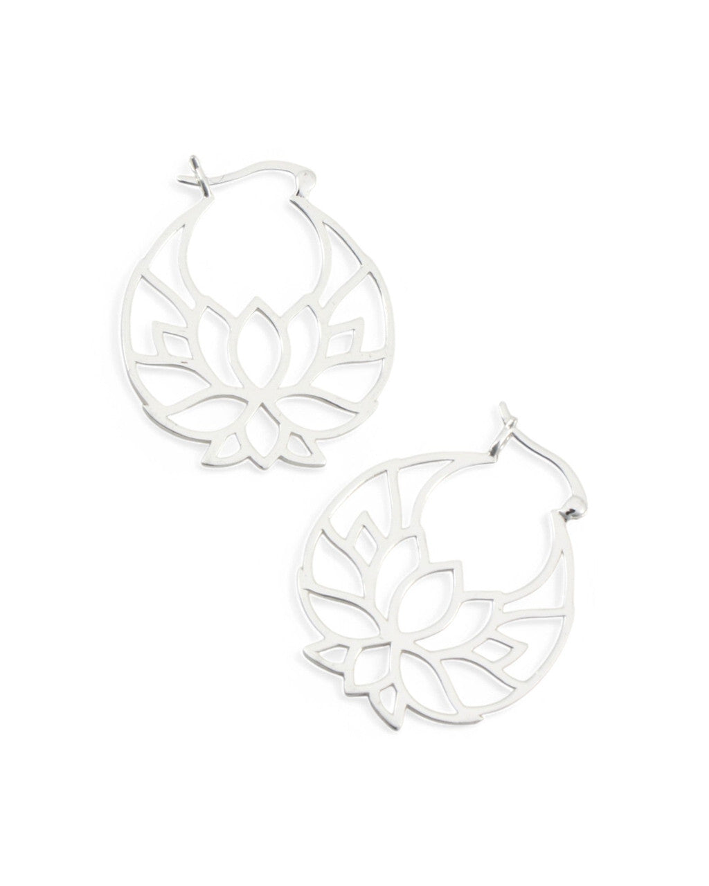 Sterling Silver Lotus Flower Hoop Earrings - Earrings