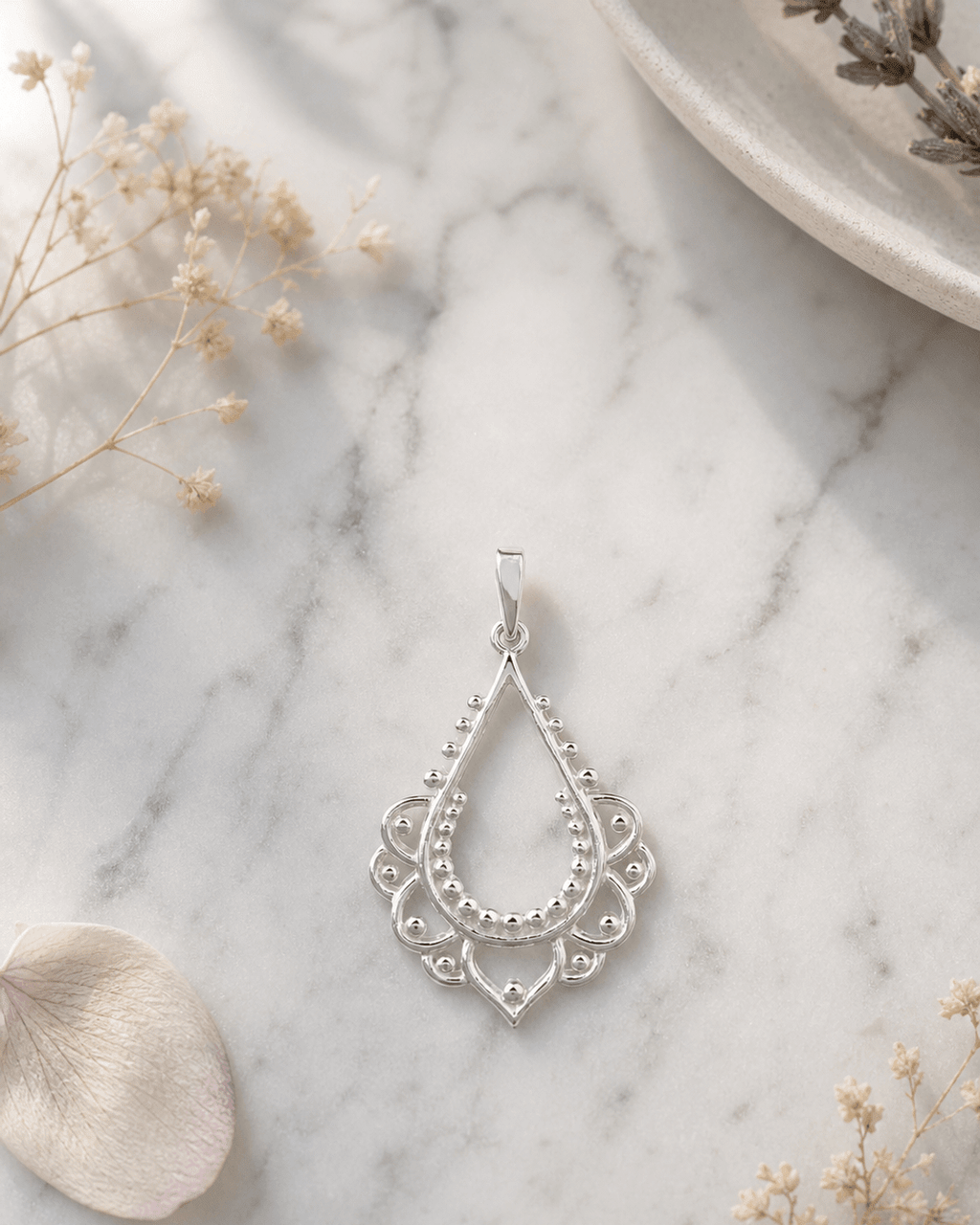 Sterling Silver Lotus Inspired Pendant - Charms & Pendants