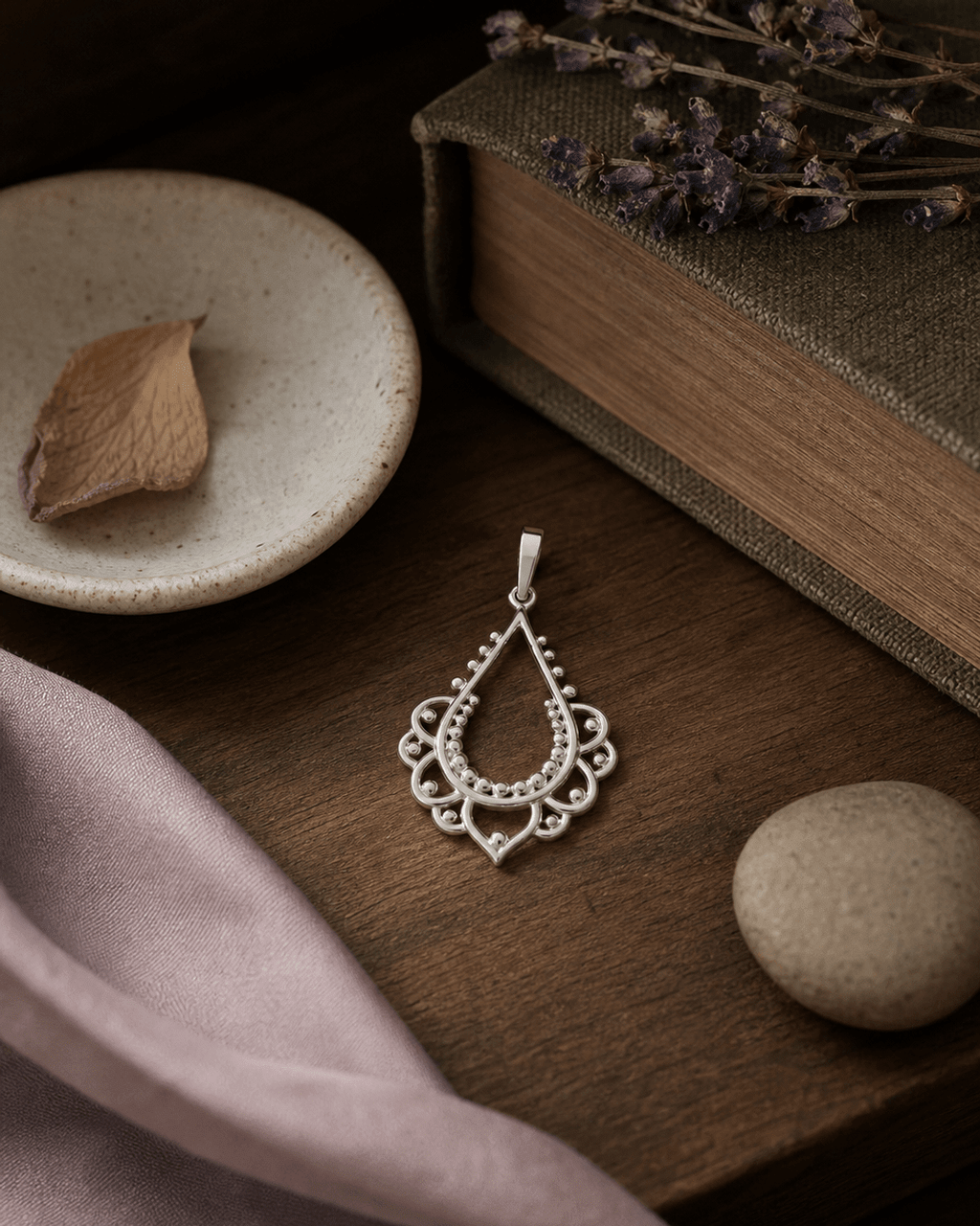 Sterling Silver Lotus Inspired Pendant - Charms & Pendants