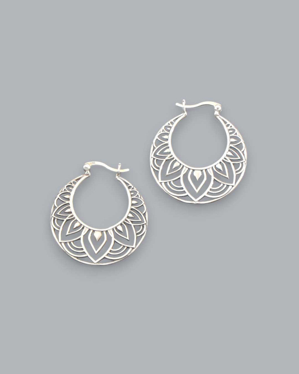 Sterling Silver Lotus Mandala Hoop Earrings - Earrings