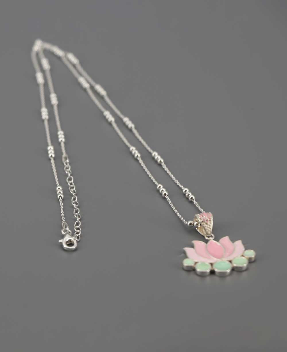 Sterling Silver Lotus Necklace with Pink Enamel | Buddha Groove