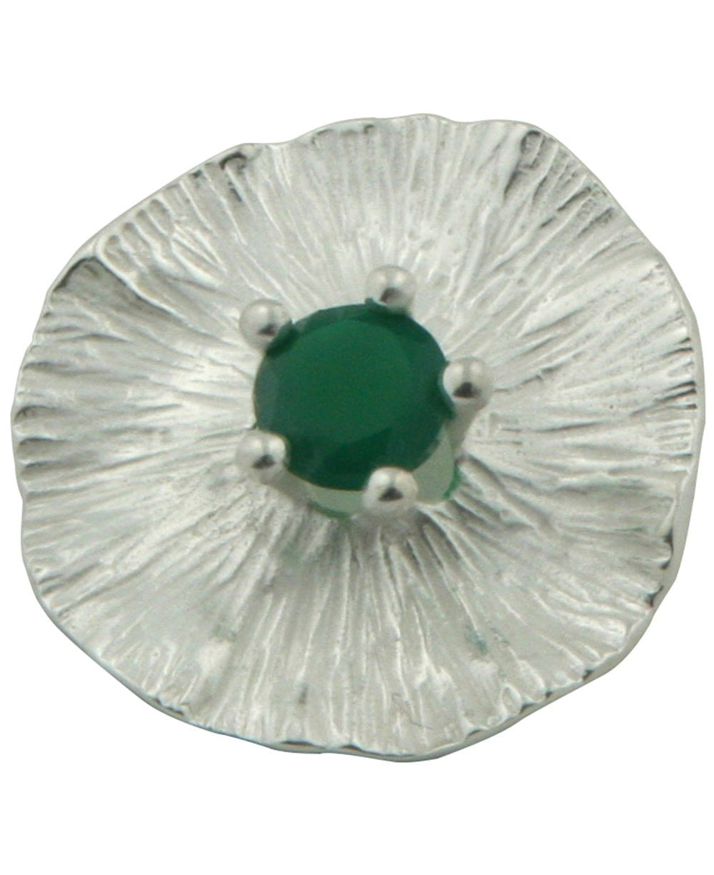 Sterling Silver Lotus Pad Pendant with Green Onyx - Charms & Pendants