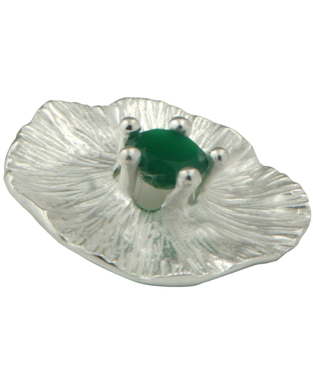 Sterling Silver Lotus Pad Pendant with Green Onyx - Charms & Pendants