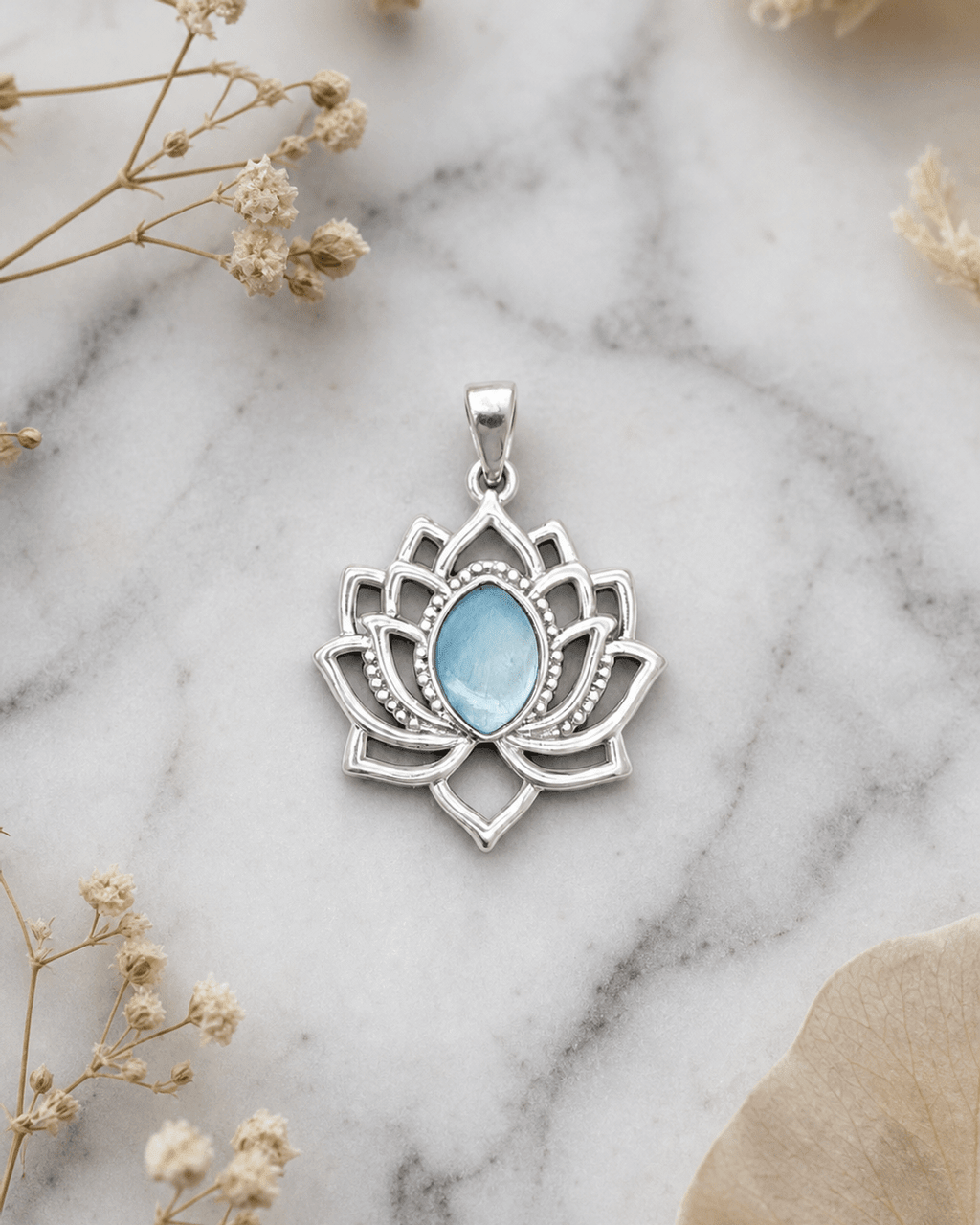Sterling Silver Lotus Pendant – Rhodium - Plated with Mother of Pearl Inlay - Charms & Pendants