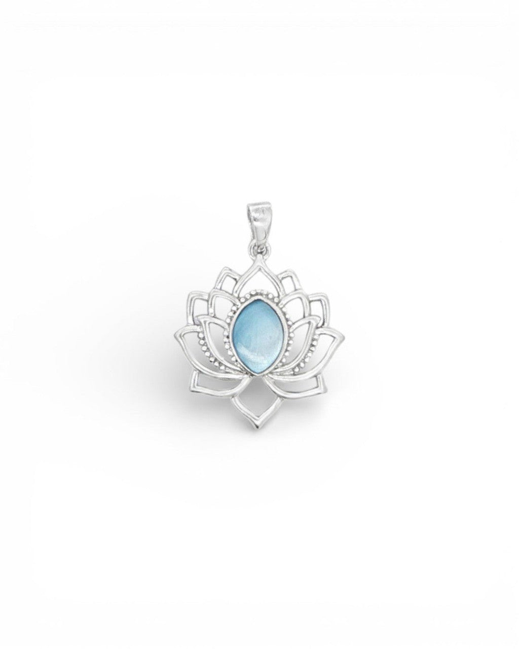 Sterling Silver Lotus Pendant – Rhodium - Plated with Mother of Pearl Inlay - Charms & Pendants