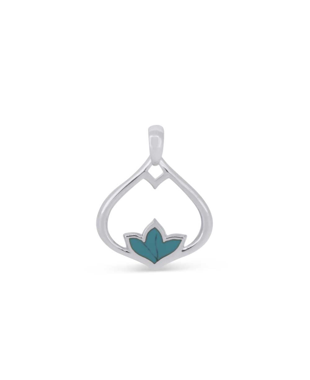 Sterling Silver Lotus Petal Teardrop Pendant with Reconstituted Turquoise - Charms & Pendants