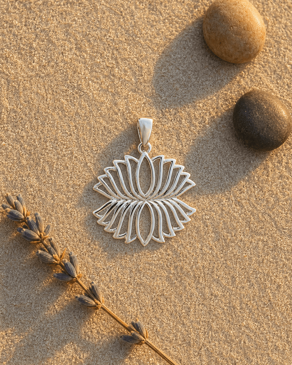 Sterling Silver Lotus Reflection Pendant - Charms & Pendants