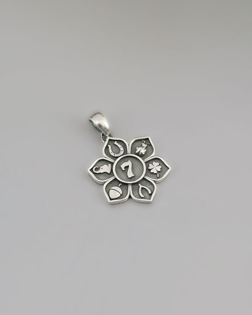 Sterling Silver Lucky Symbols Pendant – Engraved Good Fortune Talisman Charm - Charms & Pendants