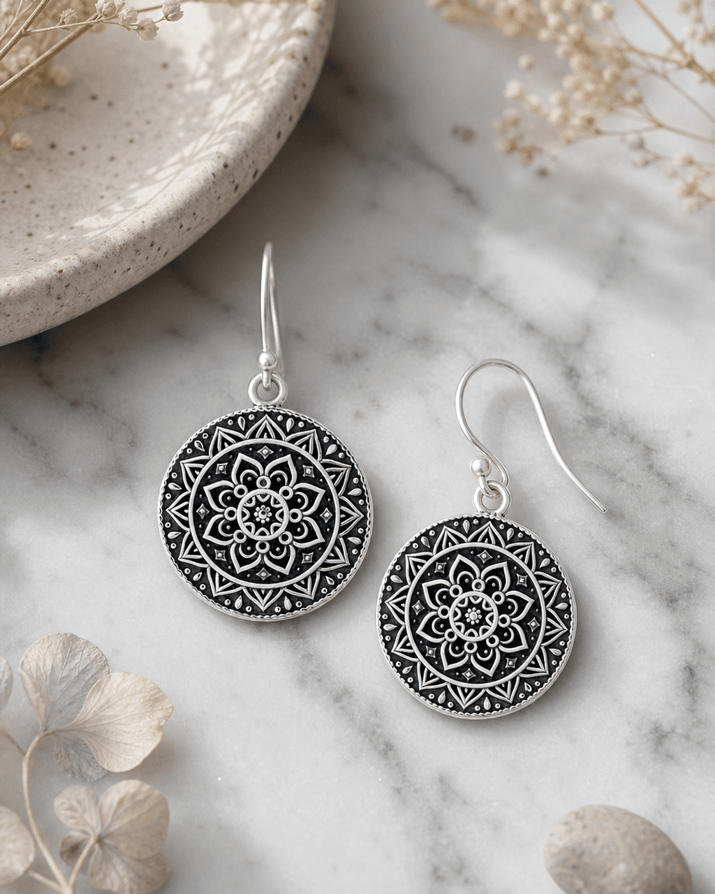 Sterling Silver Mandala Earrings - Earrings