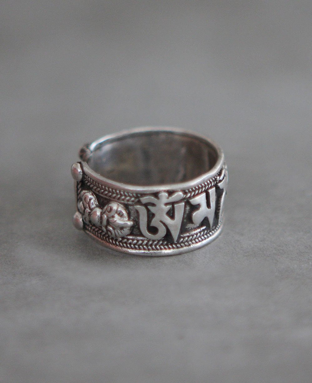 Sterling Silver Men's Tibetan Mantra Ring - 