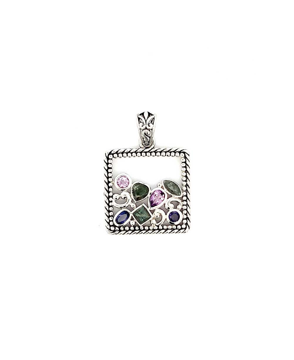 Sterling Silver Mixed Geometry Square Wisdom Pendant - Charms & Pendants