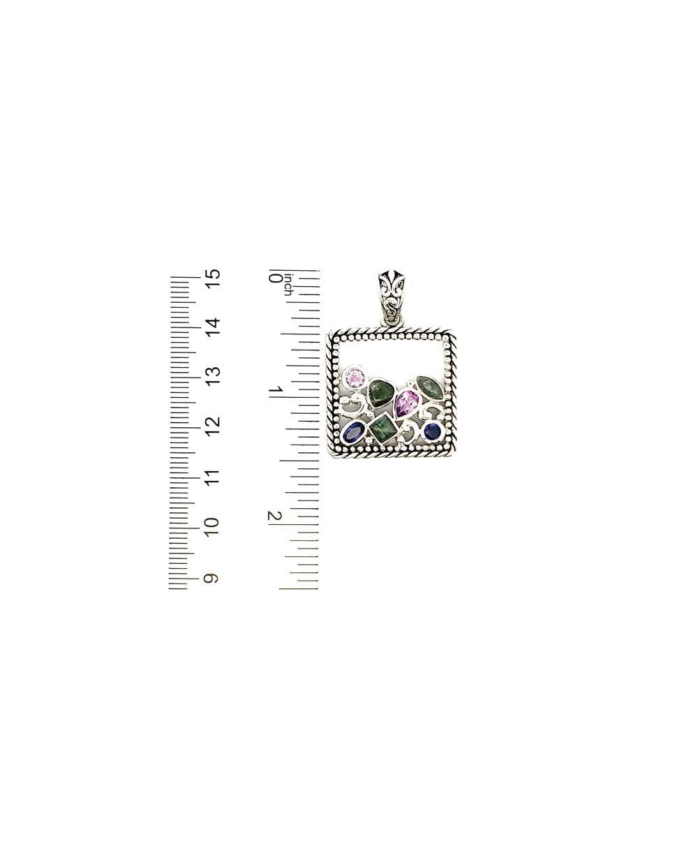 Sterling Silver Mixed Geometry Square Wisdom Pendant - Charms & Pendants