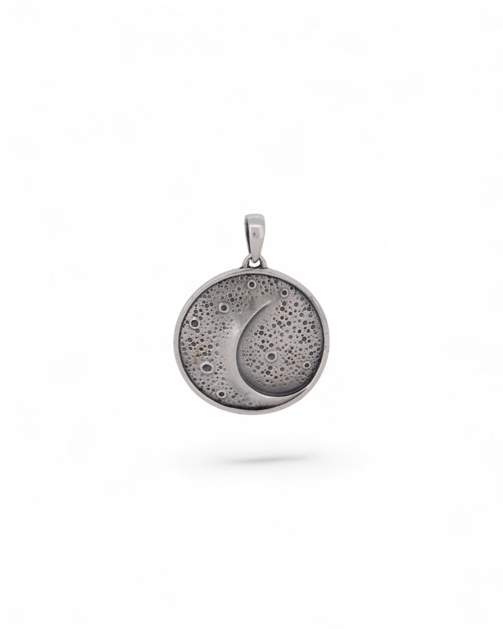Sterling Silver Moon Pendant – Etched Lunar Texture with Inspirational Back Engraving - Charms & Pendants