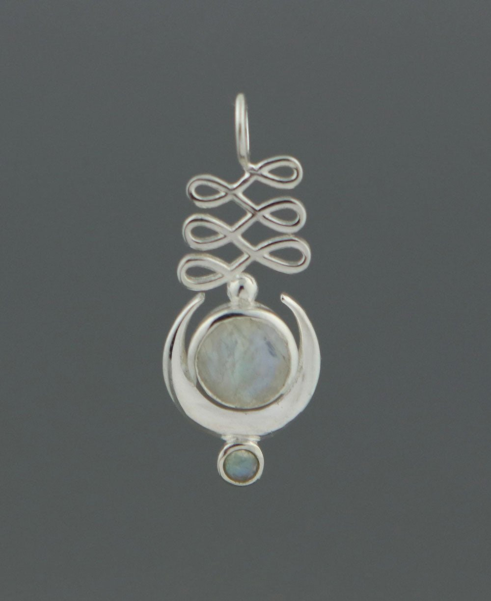 Sterling Silver Moon, Unalome Moonstone Pendant - Charms & Pendants