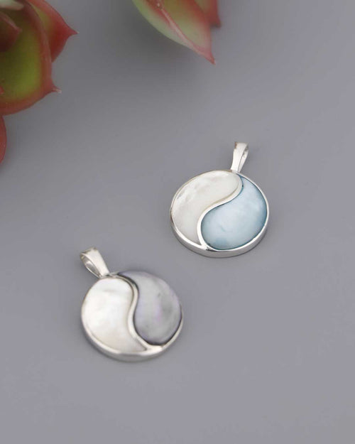 Sterling Silver Mother of Pearl Yin Yang Pendant - Charms & Pendants Blue