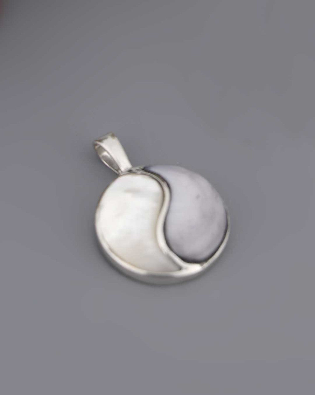 Sterling Silver Mother of Pearl Yin Yang Pendant - Charms & Pendants Grey