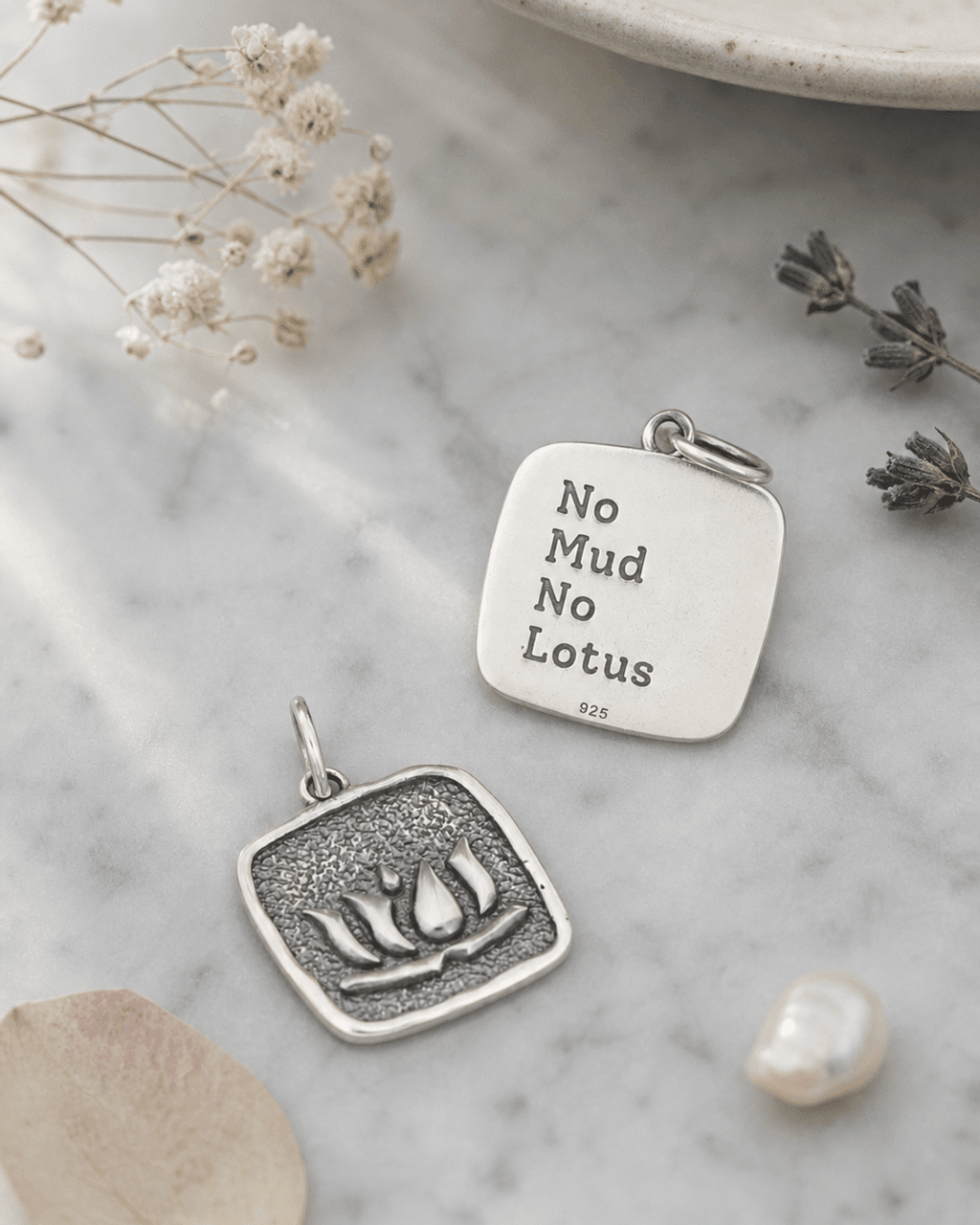 Sterling Silver No Mud No Lotus Pendant – Symbol of Growth and Spiritual Awakening - Pendants
