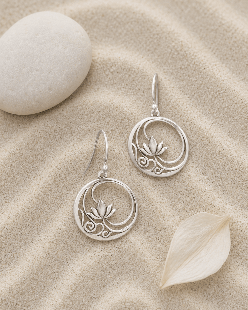 Sterling Silver Openwork Lotus Drop Earrings - Earrings