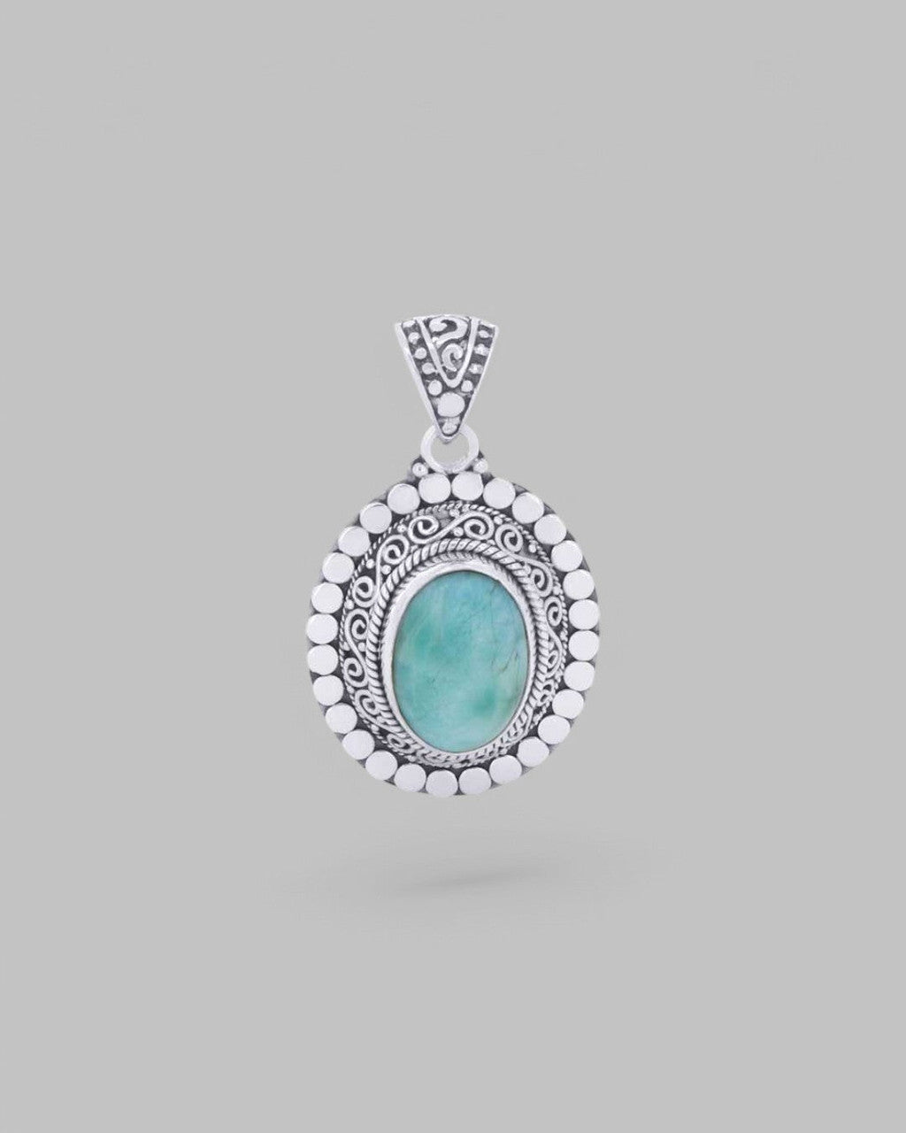 Sterling Silver Oval Larimar Pendant - Pendants