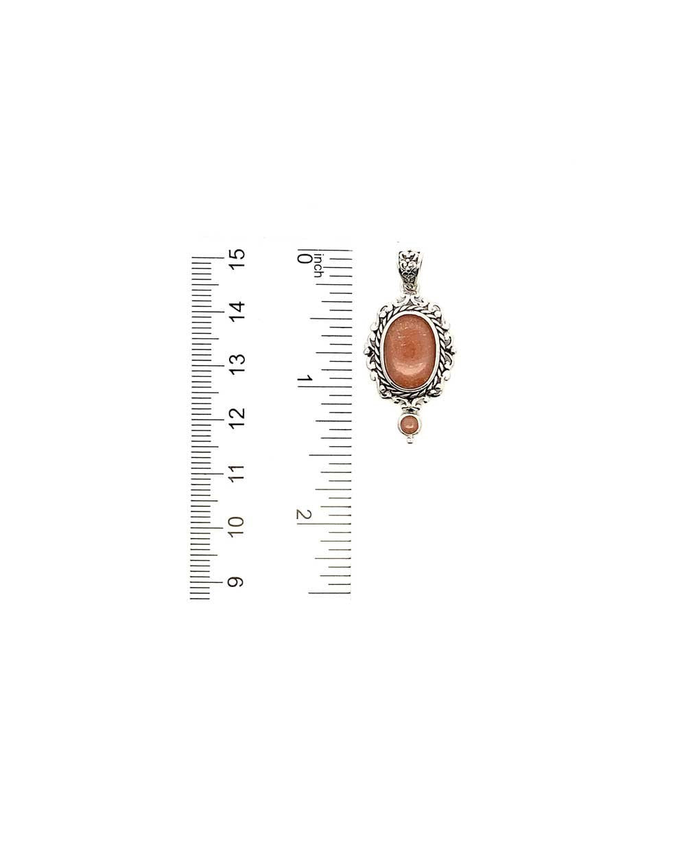 Sterling Silver Peach Moonstone Frame Pendant - Charms & Pendants