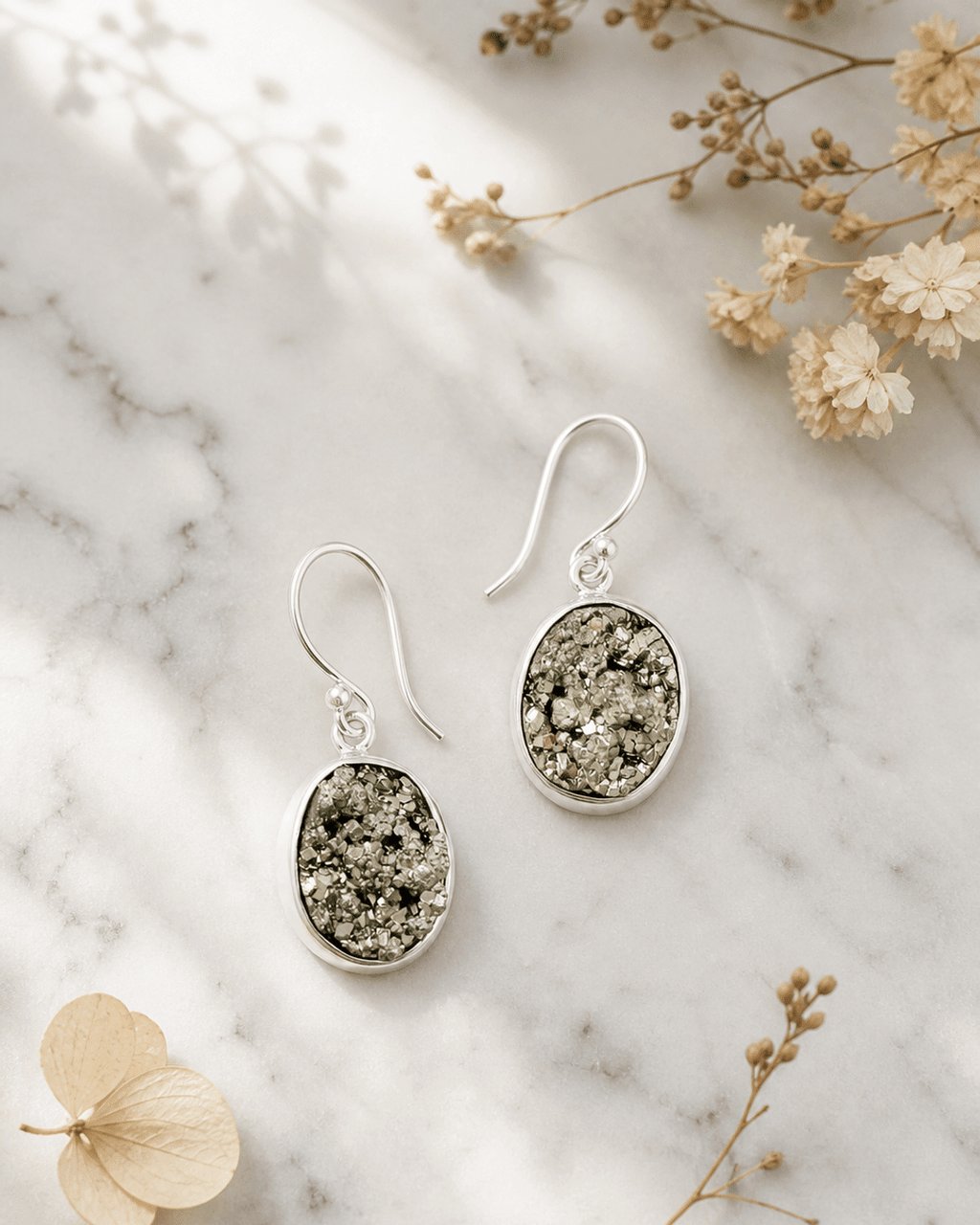 Sterling Silver Pyrite Gemstone Earrings - Earrings